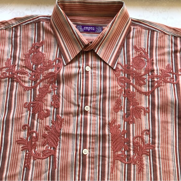 Empra Brown Stripes Western Style Shirt Men’s Size XL Long Sleeves Button-Down - Picture 5 of 15